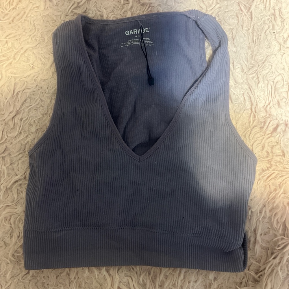 Garage Charcoal Ribbed V-Neck Top